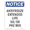 Signmission OSHA Notice, 5" Height, Antifreeze Extended Life 50 50 Pre Mix Sign, 5" X 3.5", Portrait OS-NS-D-35-V-10158 - alternate 1